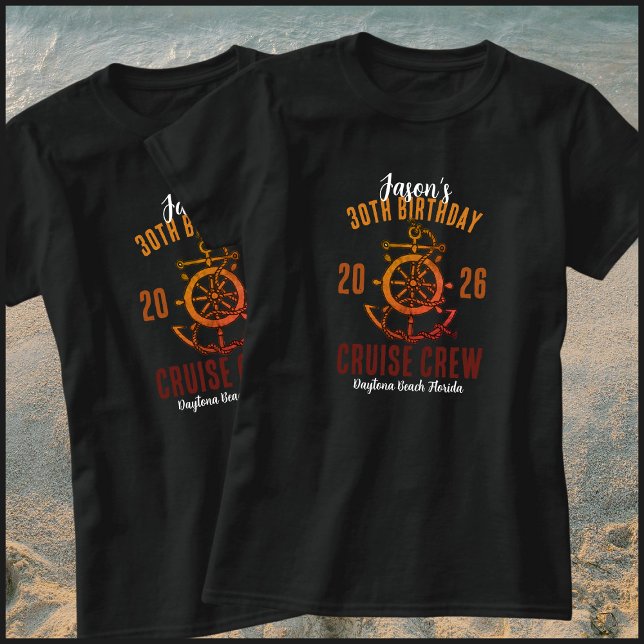 Camiseta Nautical Orange & Black 30th Birthday Cruise Crew (Subido por el creador)