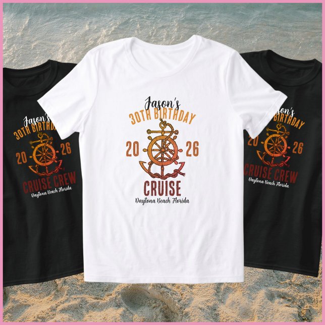 Camiseta Nautical Orange & White Name 30th Birthday Cruise (Subido por el creador)