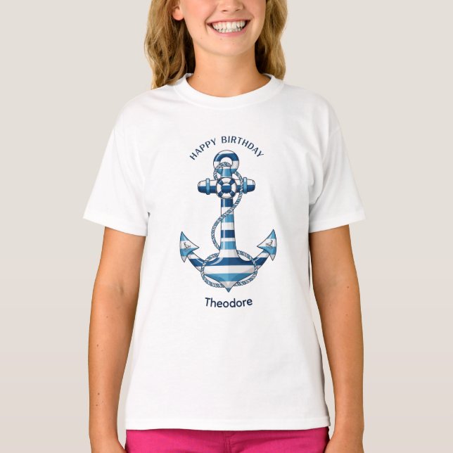 Camiseta Nautical Striped Anchor Birthday (Anverso)