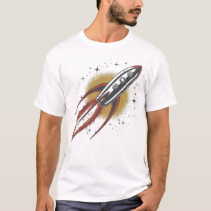Camiseta Nave Cohete Retro Despegue Espacio Vintage Blanco