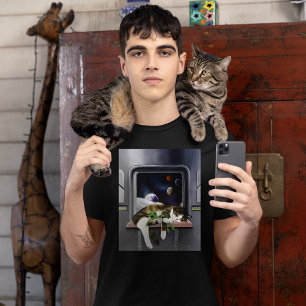 Camiseta Nave Espacial Gato Tabby Verde Alien Muñeco de Pel