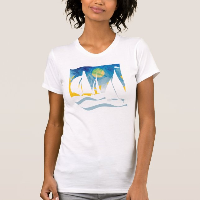 Camiseta Navegación de la silueta en el mar (Anverso)