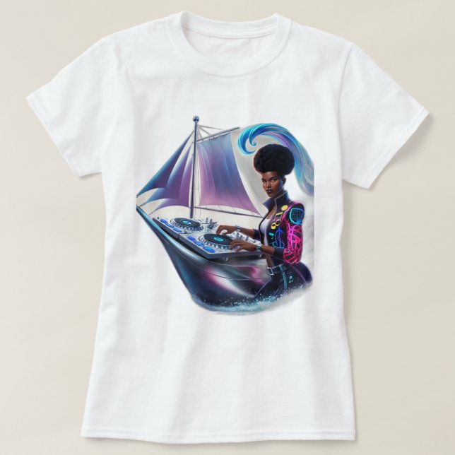 Camiseta Navegador Sónico: DJ guiando a través de ondas son (Diseño del anverso)