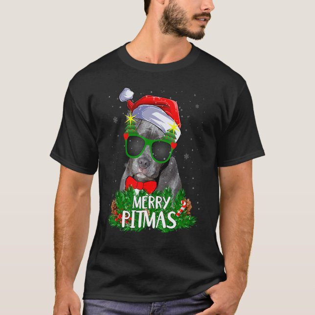 Camiseta Navidad 2022 Feliz Pitmas Perro Pitbull Feo Chris (Anverso)