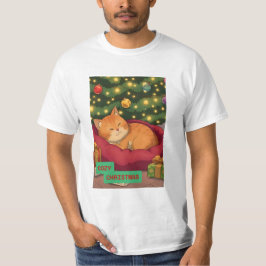 Camiseta Navidad acogedora con un gato naranja