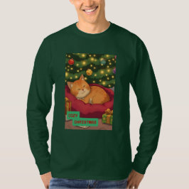 Camiseta Navidad acogedora con un gato naranja