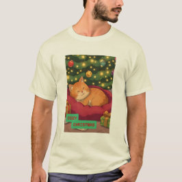 Camiseta Navidad acogedora con un gato naranja