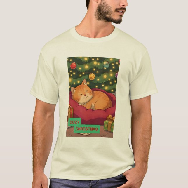 Camiseta Navidad acogedora con un gato naranja (Anverso)
