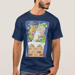 Camiseta Navidad adorable, Santa Claus en chimenea con jugu