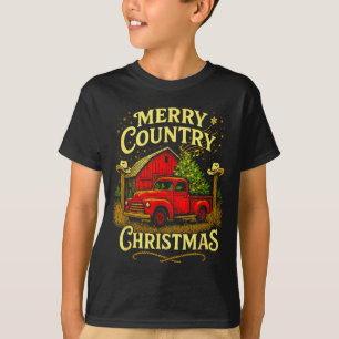 Camiseta Navidad Alegre Camioneta Vintage y Granero Rural