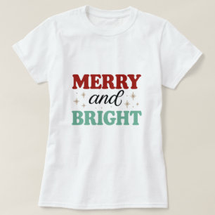 Camiseta navidad alegre y brillante fuente moderna rosa roj