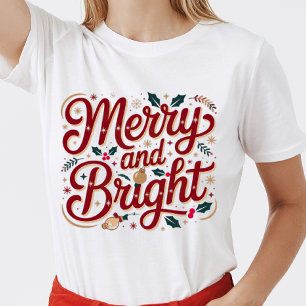 Camiseta Navidad alegre y brillante fuente moderna rosa roj
