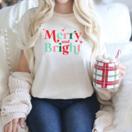 Camiseta navidad alegre y brillante fuente moderna rosa roj