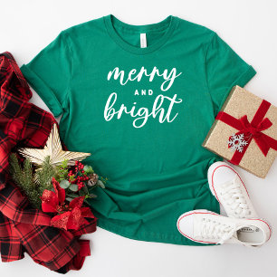 Camiseta Navidad Alegre y Brillante Verde Moderno para Muje