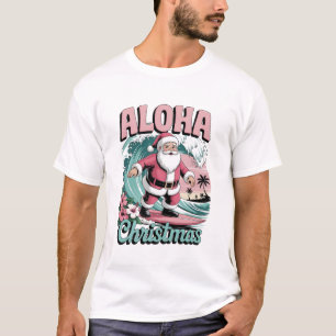 Camiseta Navidad Aloha Hawái Santa Surfing Tropical