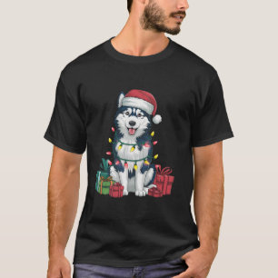 Camiseta Navidad alumbrando Santa Hat Alaskan Husky Dog Chr