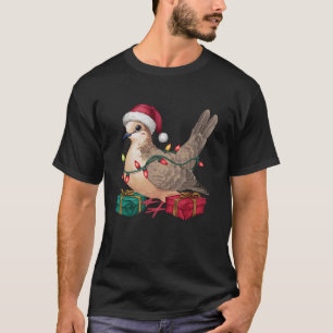 Camiseta Navidad alumbrando Santa Hat de luto Dove Bird
