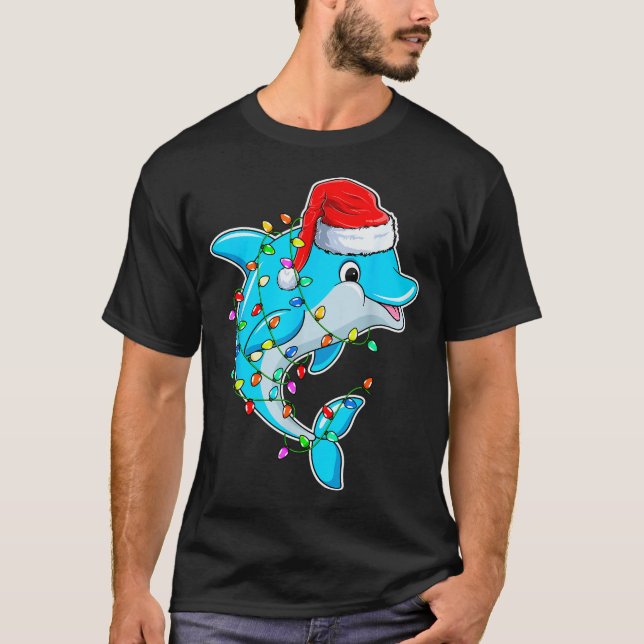 Camiseta Navidad Amante de Delfines - Delfín con Gorro de S (Anverso)