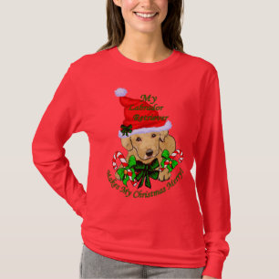 Camiseta Navidad amarillo lindo del perrito del laboratorio