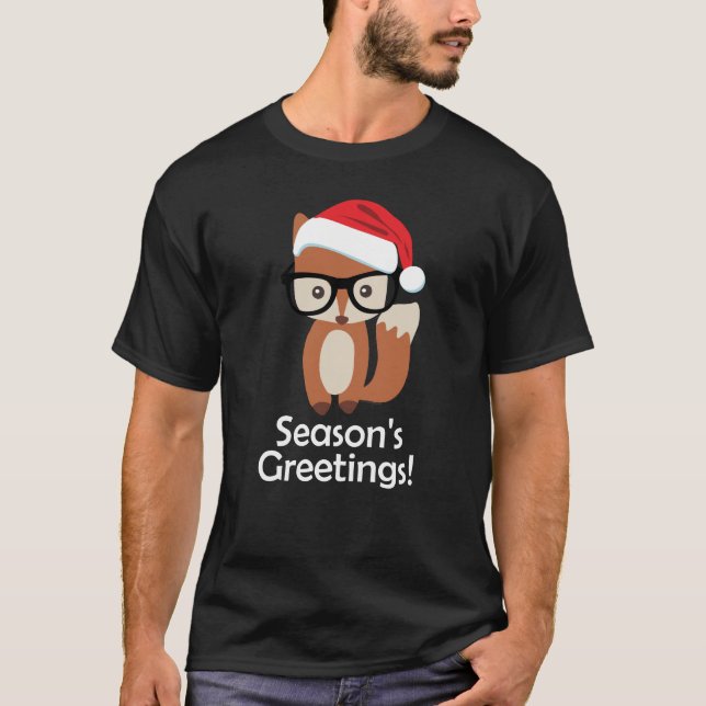 Camiseta Navidad animal lindo de los vidrios del Fox del (Anverso)