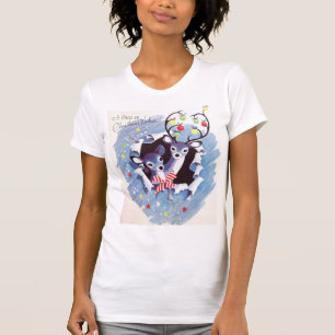 Camiseta Navidad azul del reno del vintage dulce estupendo