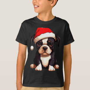 Camiseta Navidad Boston Terrier Perro Gorro Santa divertido