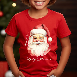 Camiseta Navidad Cara de Santa Acuarela Vintage Retro
