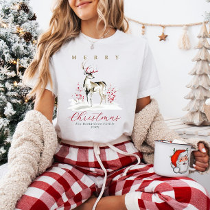 Camiseta Navidad Ciervo Acuarela Rústica Elegante