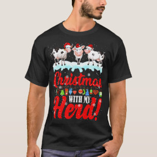 Camiseta Navidad Con Mi Rebaño Luz De Navidad Santa Vaca Ga
