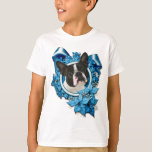 Camiseta Navidad - copos de nieve azules - Boston Terrier