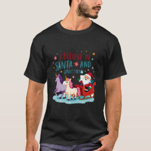 Camiseta Navidad creo en Santa y unicornios divertido Xm