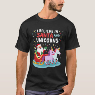 Camiseta Navidad creo en Santa y unicornios divertido Xm