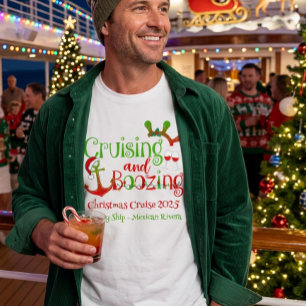 Camiseta Navidad Crucero y Tomando Cerveza Divertido