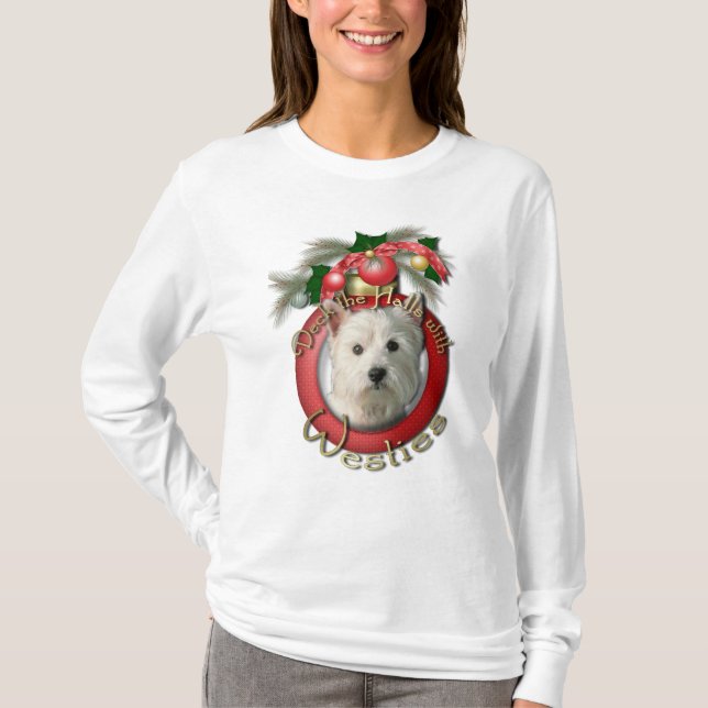 Camiseta Navidad - cubierta los pasillos - Westies (Anverso)