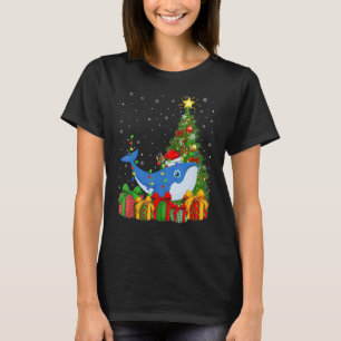 Camiseta Navidad de ballena azul ilumina Santa ballena azul