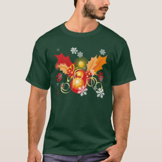 Camiseta Navidad de las bayas de Navidad del rojo y del oro