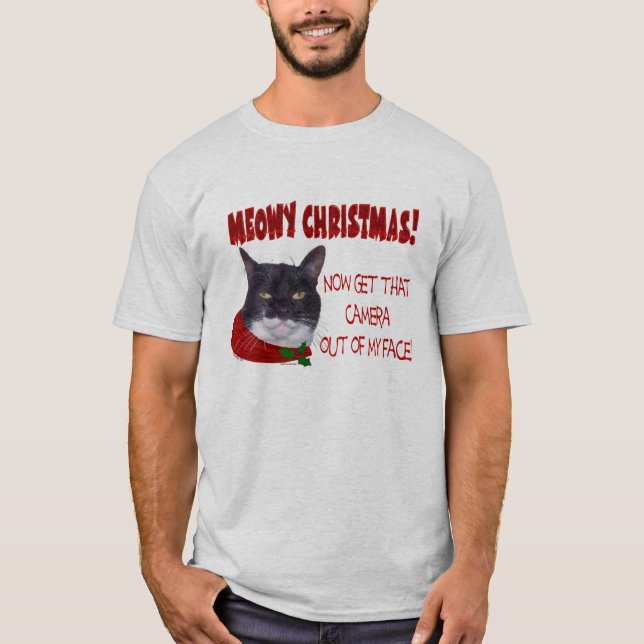 Camiseta ¡NAVIDAD DE MEOWY! ¡… Gatito cansado de la cámara! (Anverso)