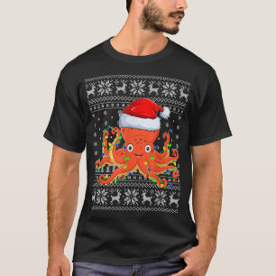 Camiseta Navidad de Octopus de Santa Hat iluminando al feo