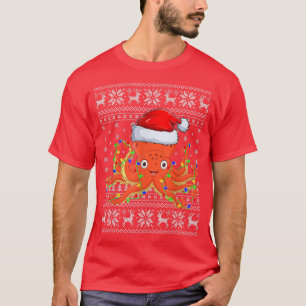 Camiseta Navidad de Octopus de Santa Hat iluminando al feo 