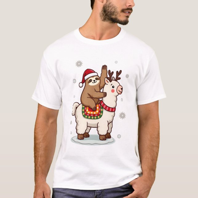 Camiseta Navidad de perezoso de alpaca (Anverso)