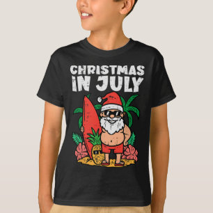 Camiseta Navidad de surfista en la playa en julio divertido