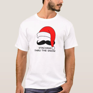Camiseta Navidad del bigote - Staching a través de la niev