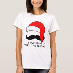 Camiseta Navidad del bigote - Staching a través de la niev