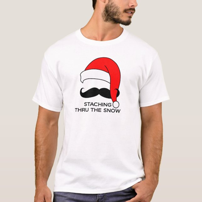 Camiseta Navidad del bigote - Staching a través de la nieve (Anverso)