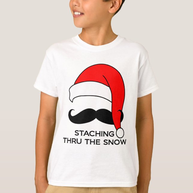 Camiseta Navidad del bigote - Staching a través de la nieve (Anverso)