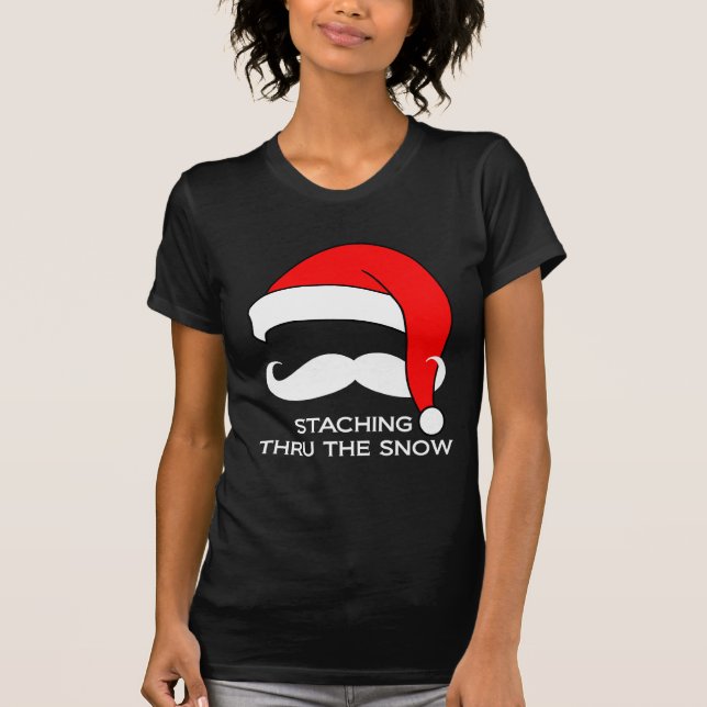 Camiseta Navidad del bigote - Staching a través de la nieve (Anverso)