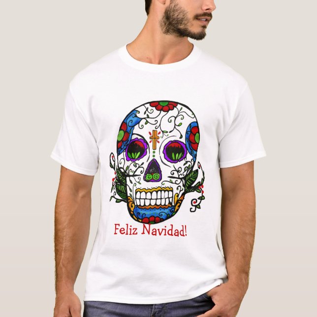 Camiseta ¡navidad del cráneo del azúcar, Feliz Navidad! (Anverso)