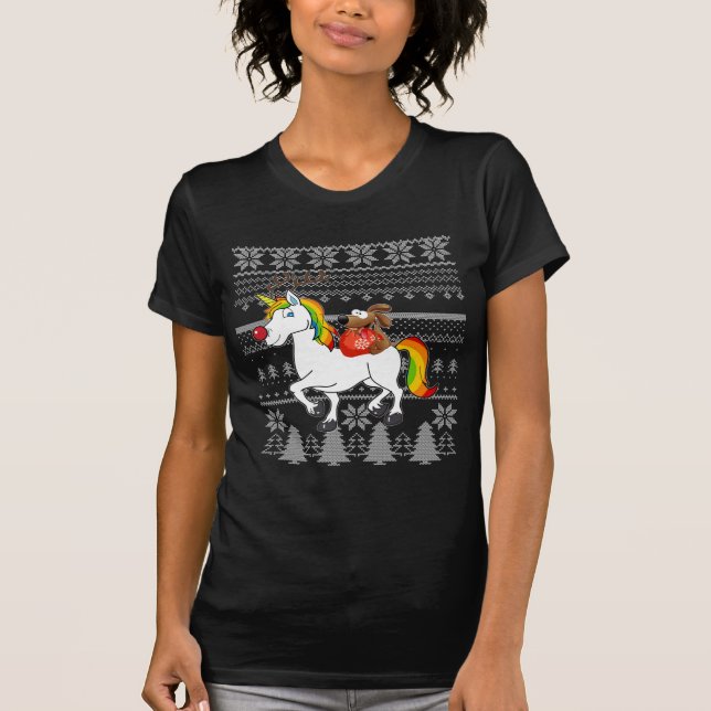 Camiseta Navidad del Dachshund del unicornio (Anverso)