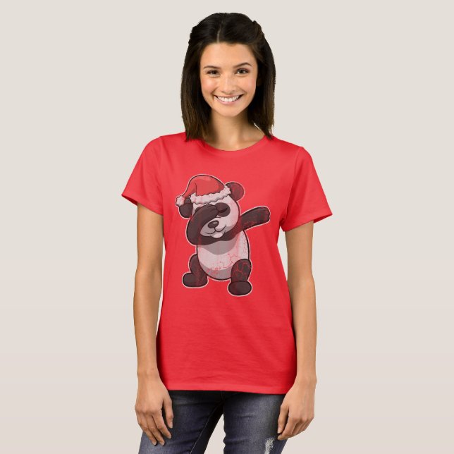 Camiseta Navidad del oso de panda que frota (Anverso completo)