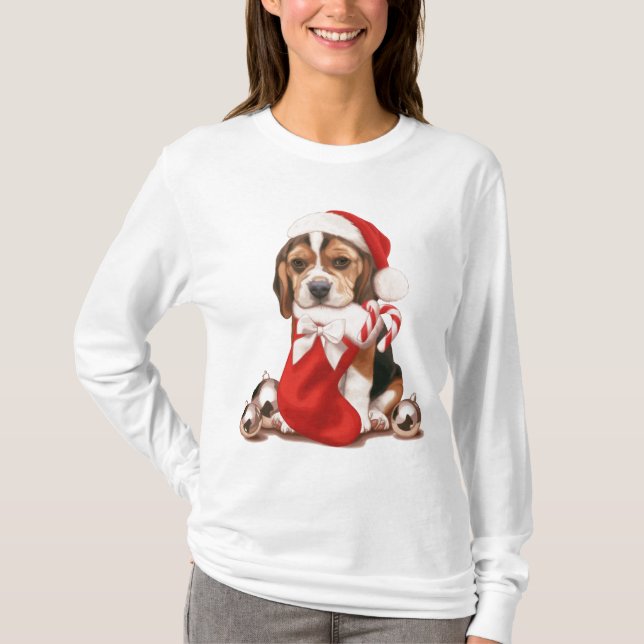 Camiseta Navidad del perrito del beagle (Anverso)